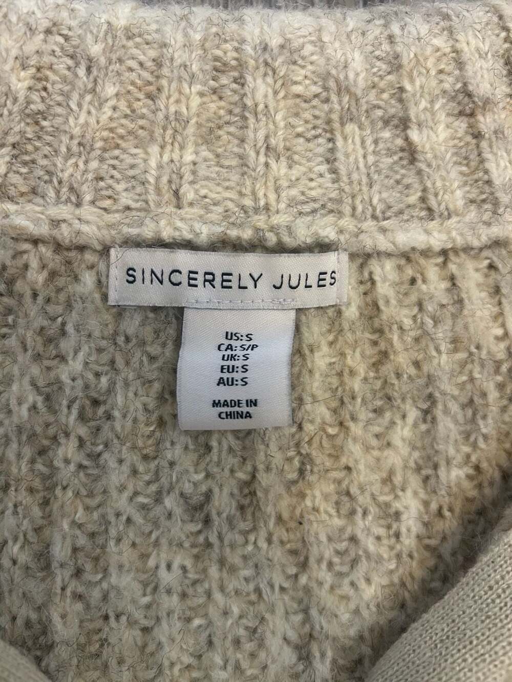 Sincerely Jules Women's Beige Knit Quarter-Zip Cropped Sweater - Picture 2 of 5
